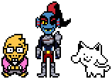 Alphys, Undyne, and Annoying Tem sprites